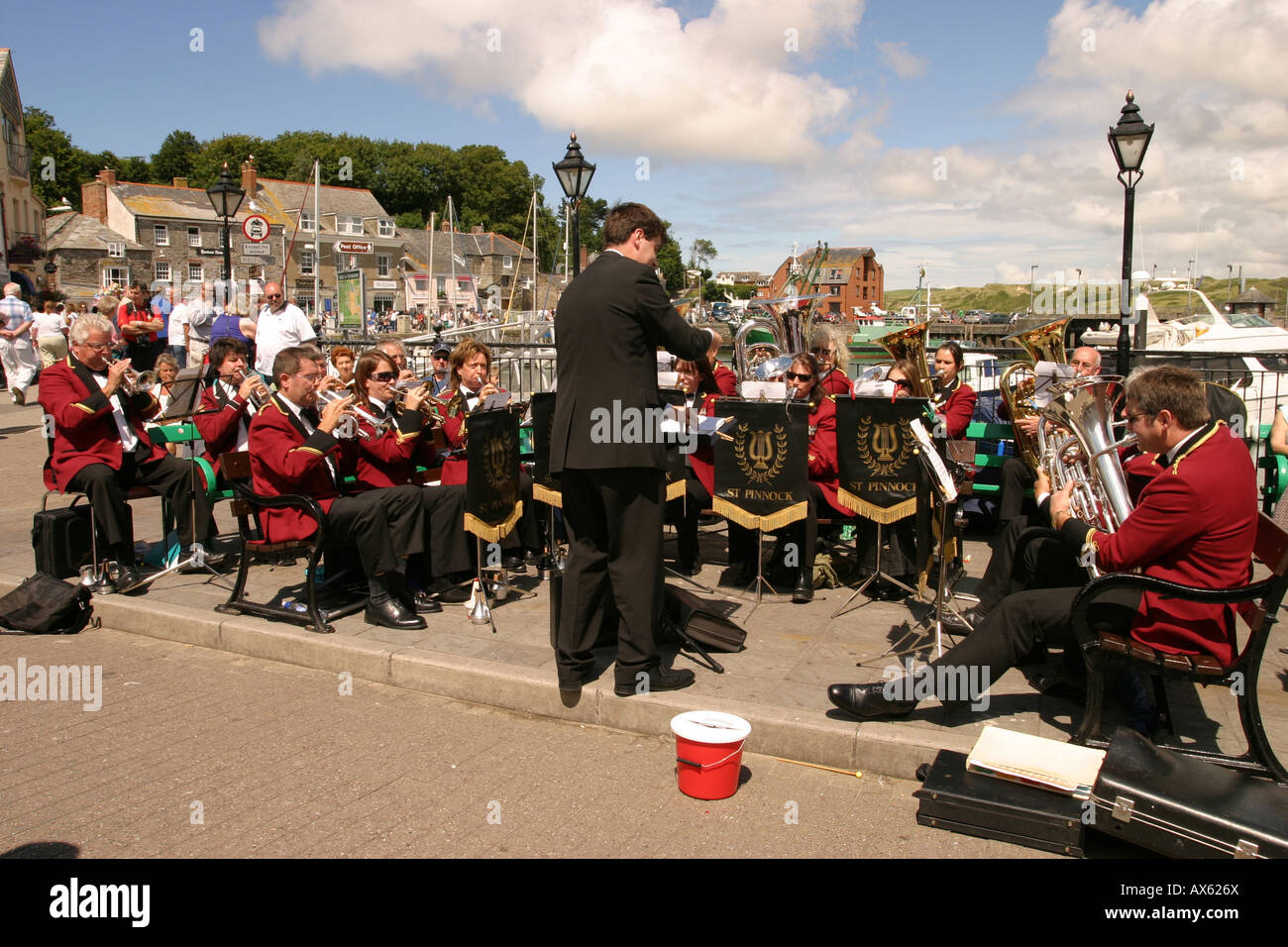 brass band playing on sea front Padstow Cornwall UK Stock Photo - Alamy