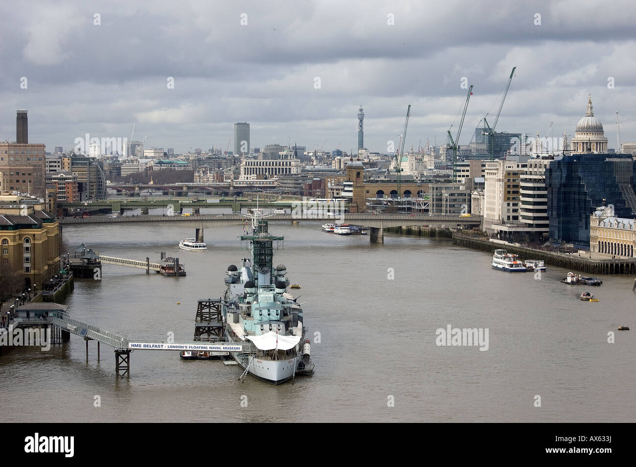 Looking west over the River Thames at central London. Stock Photo