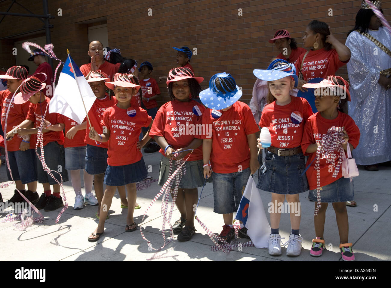 Evangelical Children s Parade marches alongThird Avenue in the East Harlem section of Manhattan Stock Photo