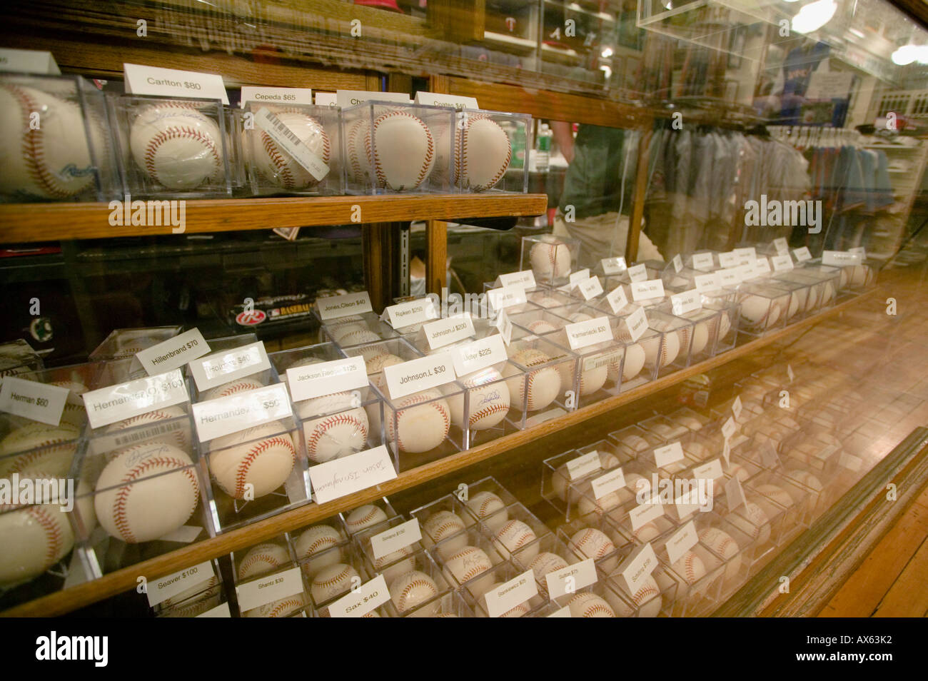 Retail shop in Cooperstown New York devoted to baseball hats bats balls
