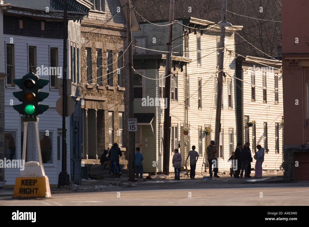 The dummy light and row homes in Canajoharie New York on the Erie Canal Stock Photo