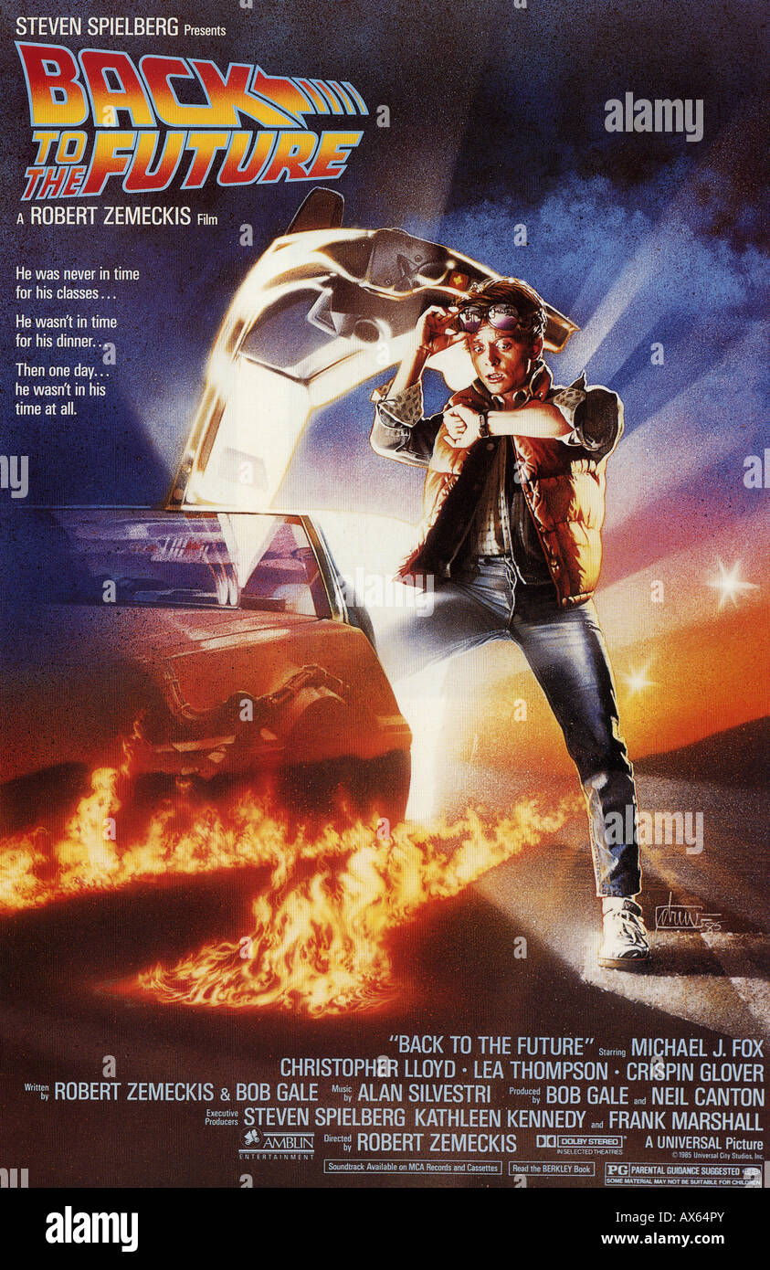 BACK TO THE FUTURE poster for 1985 Universal film with Michael J Fox Stock Photo