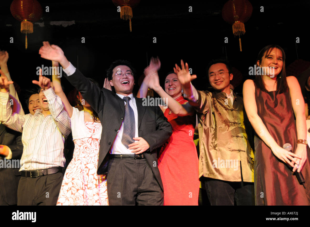 Chinese students performing at the Sheffield 2008 Chinese Lantern Festival Show Stock Photo