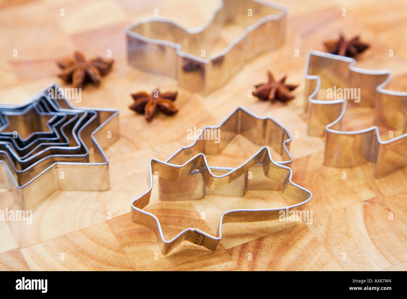Cookie cutters and star-anise Stock Photo