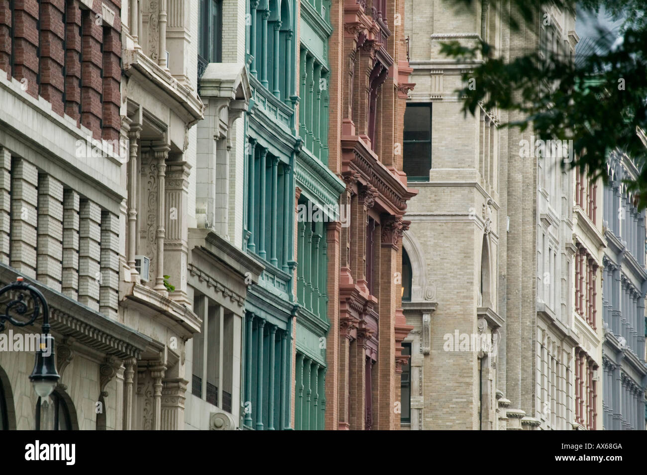 NoHo historic district cast iron facades Broadway East Village New York City Stock Photo
