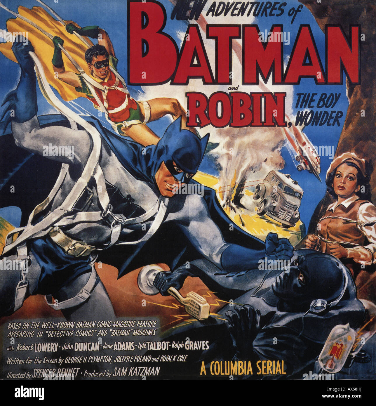 THE NEW ADVENTURES OF BATMAN AND ROBIN poster for 1949 Columbia film serial  with Robert Lowery as Batman Stock Photo - Alamy