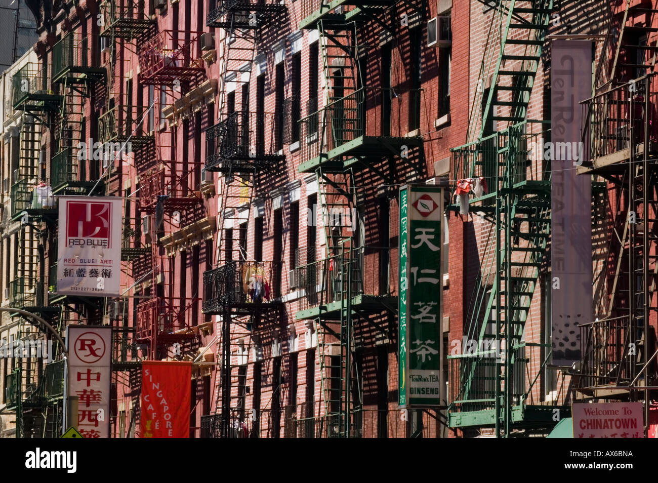 Fire escapes Mott Street Chinatown lower east side New York City Stock Photo