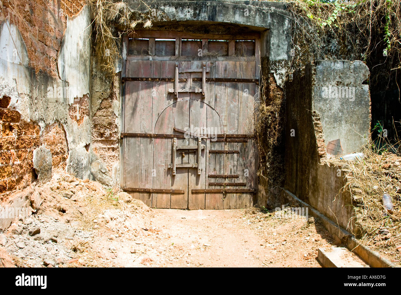 Old Wooden Door with Locks in Mattancherry Cochin India Stock Photo