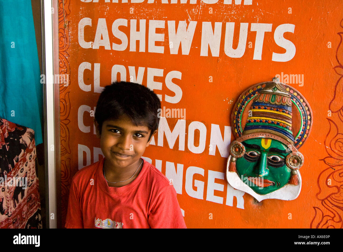 Indian Boy at a Spice Shop in Jew Town in Mattancherry Cochin India