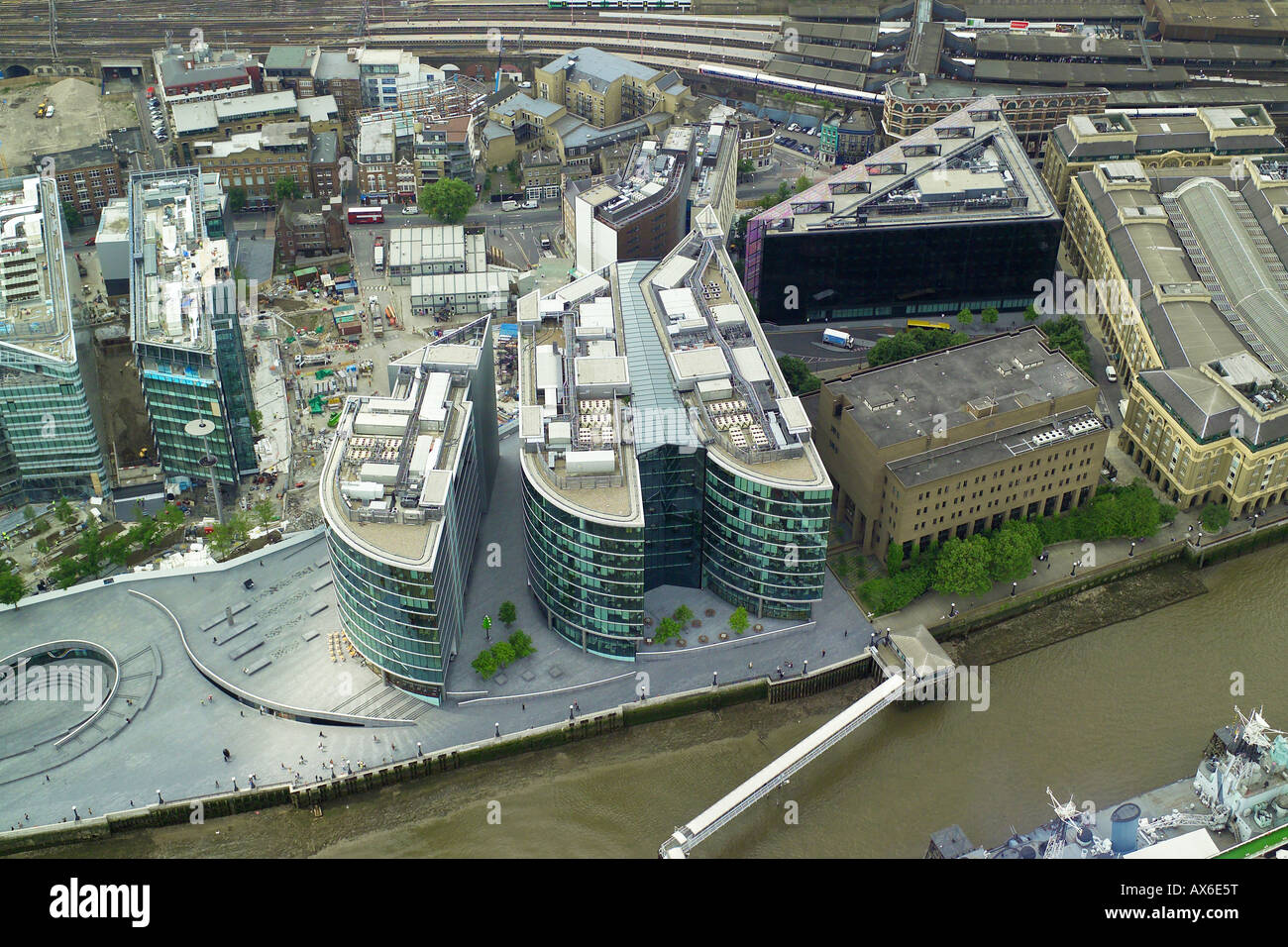 Aerial view of the More London area of Southwark on the South Bank of the River Thames in London Stock Photo