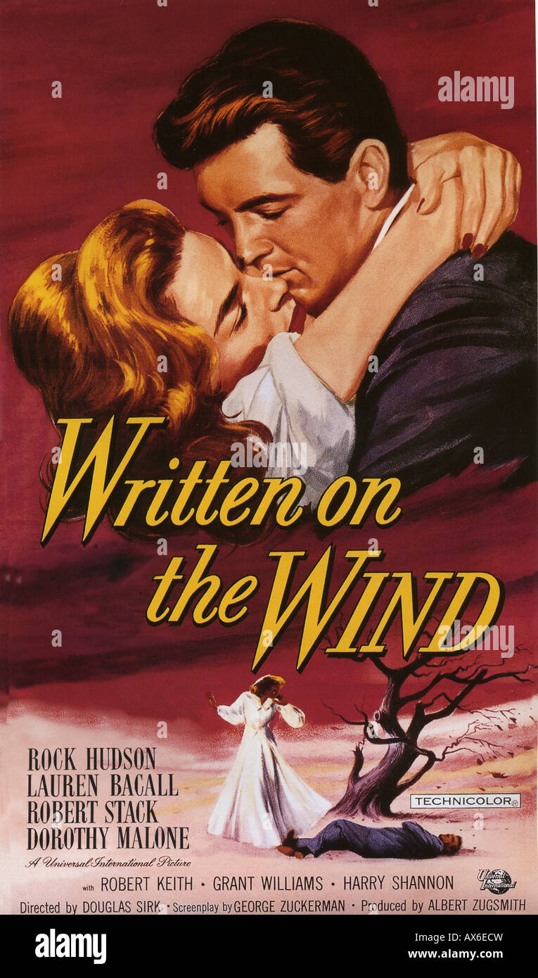WRITTEN ON THE WIND poster for 1956 U-I film starring Lauren Bacall, Robert Stack, Rock Hudson and Dorothy Malone Stock Photo