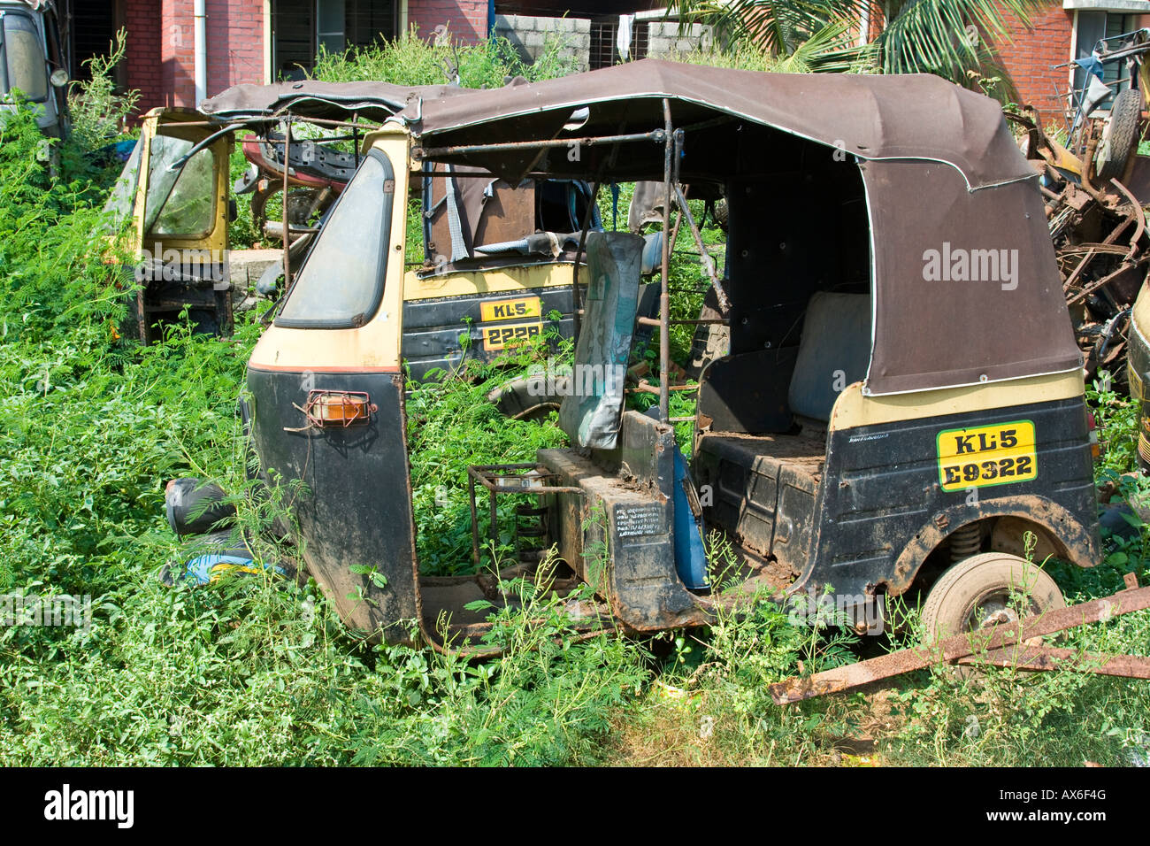 Junkyard with Old Autorickshaws in Kottayam India Stock Photo