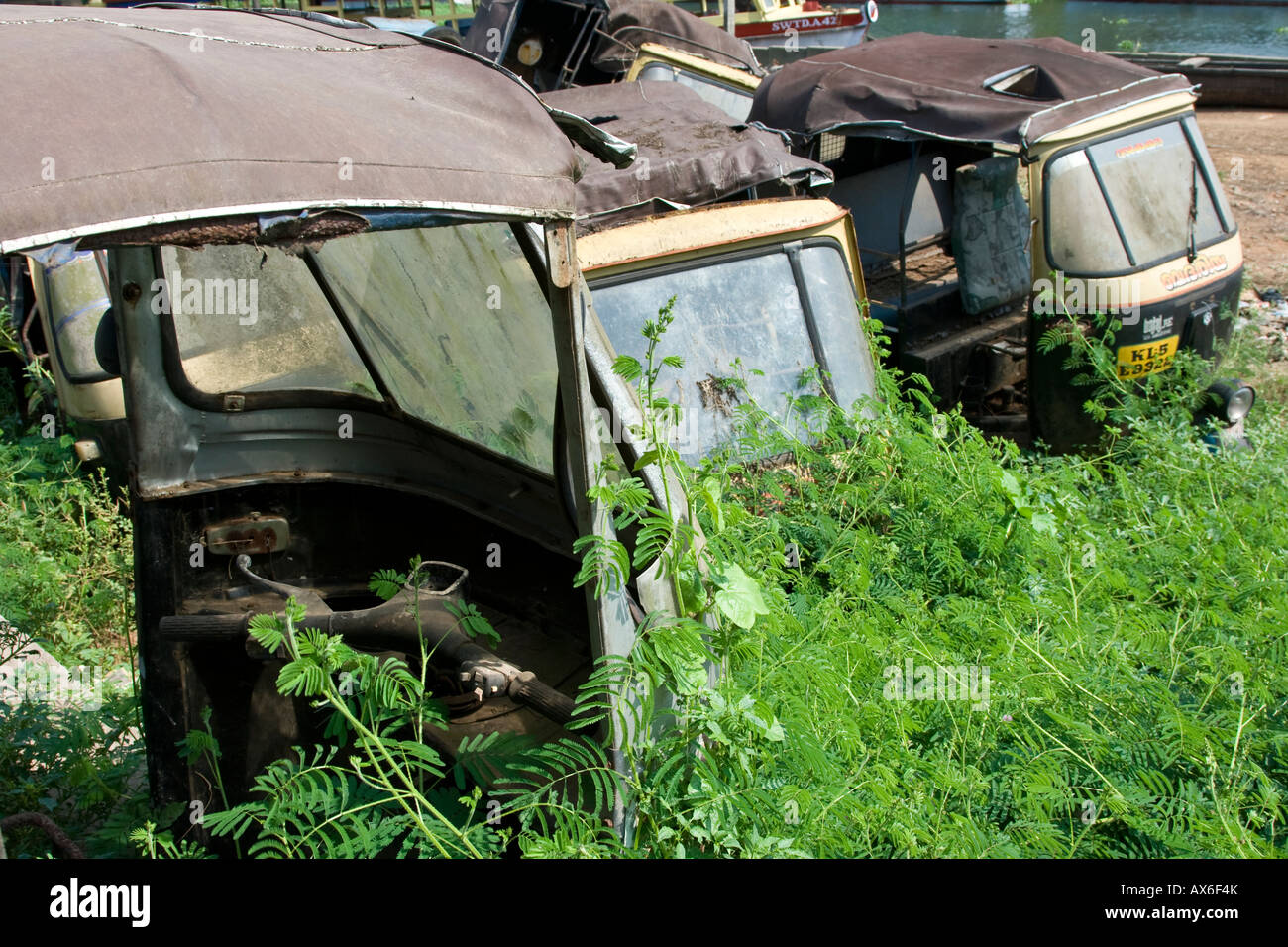 Junkyard with Old Autorickshaws in Kottayam India Stock Photo