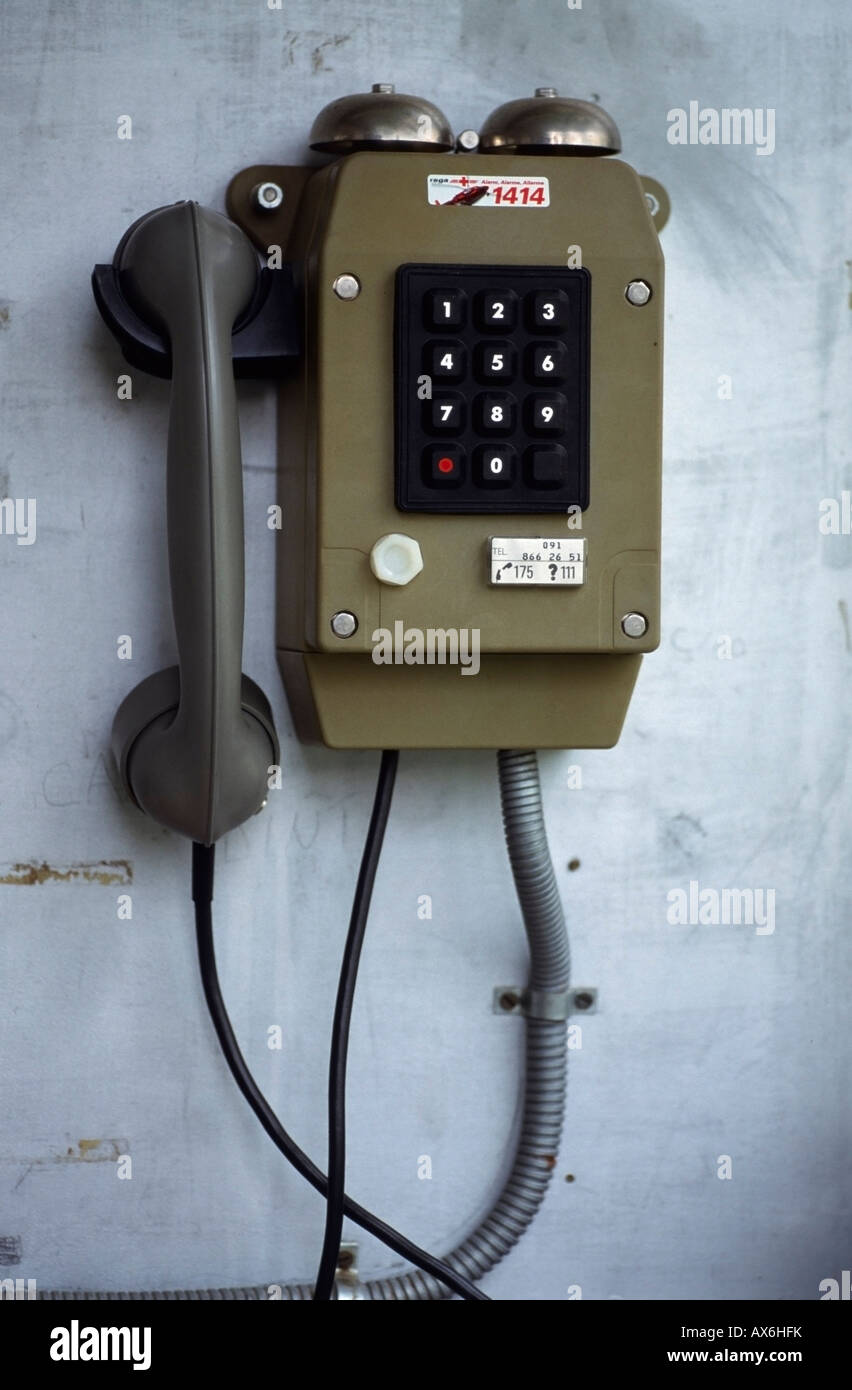 Close-up of emergency telephone, Switzerland Stock Photo