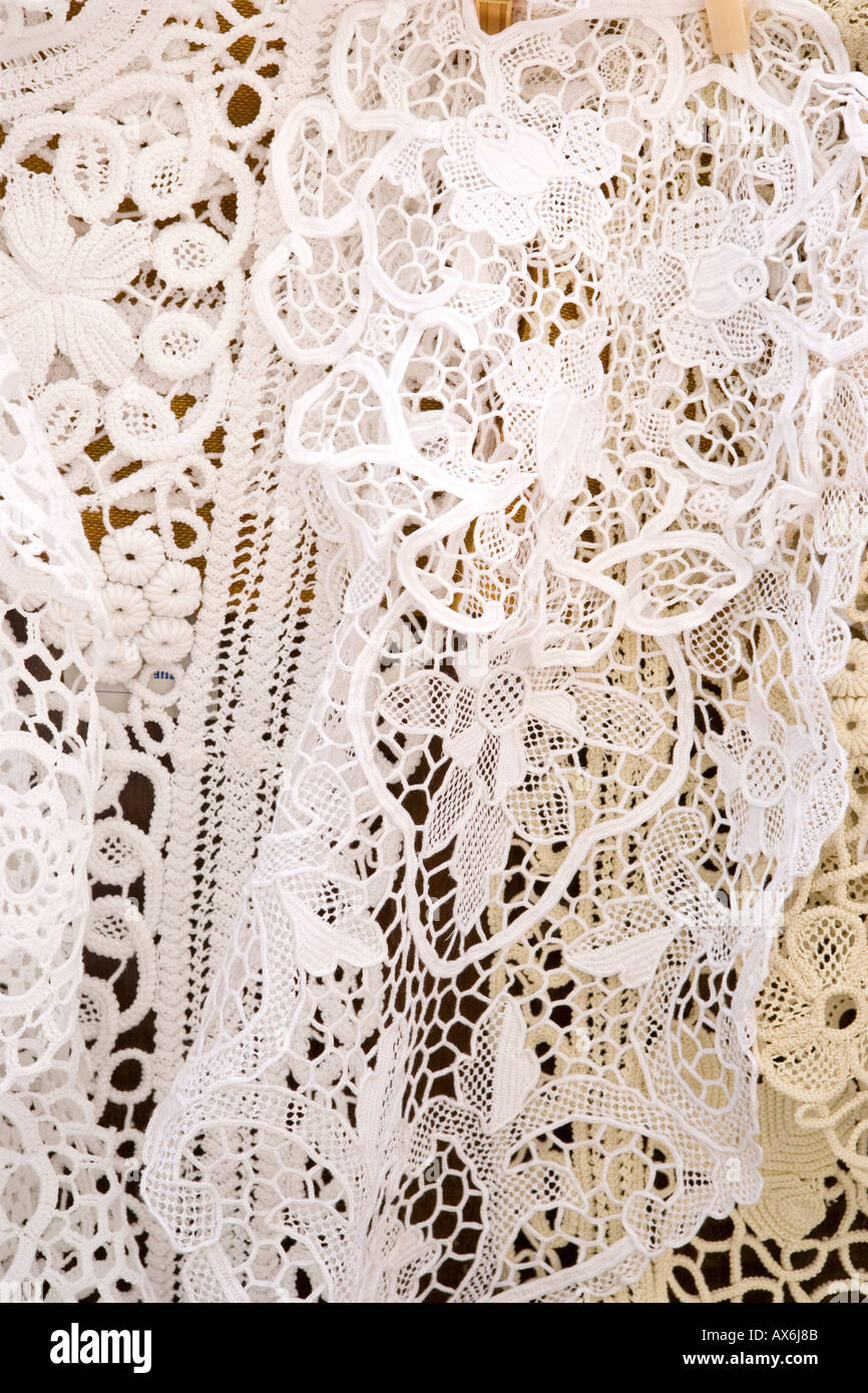 close up of lace being sold in Dubrovnik Croatia Stock Photo