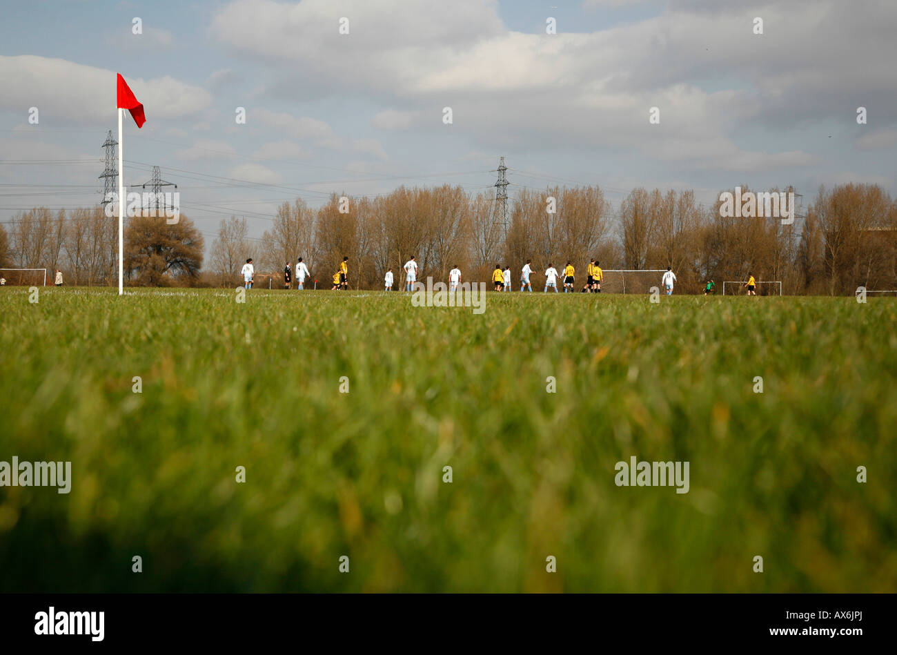 Football match on Hackney Marshes Stock Photo