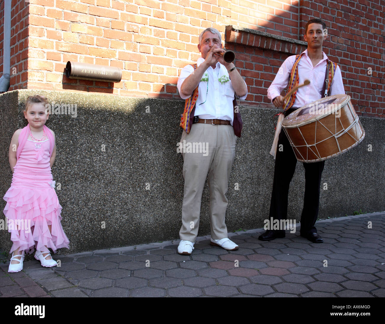 two turkish musicians playing traditional instruments at wedding ceremony. boenen, northrhine westphalia, germany, europe Stock Photo