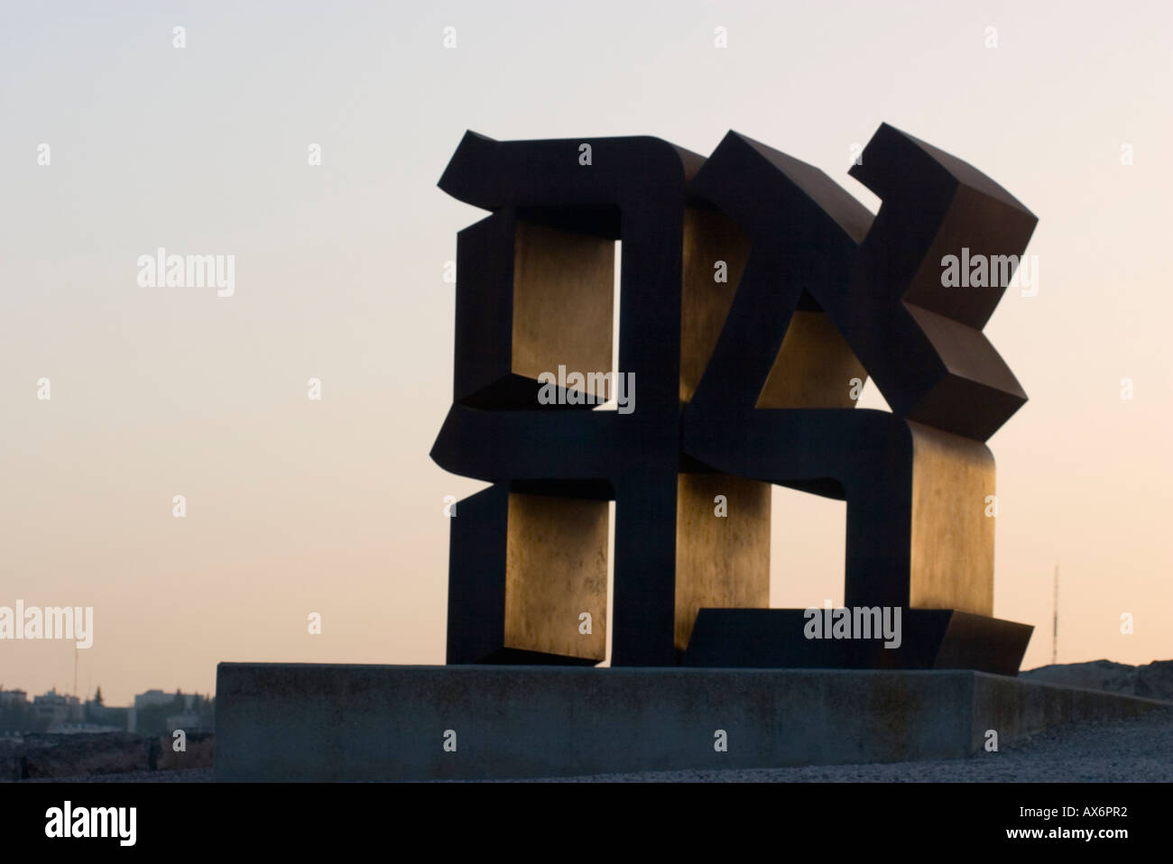 Israel Jerusalem Ahava Love A statue by Robert Indiana made in 1977 Stock Photo