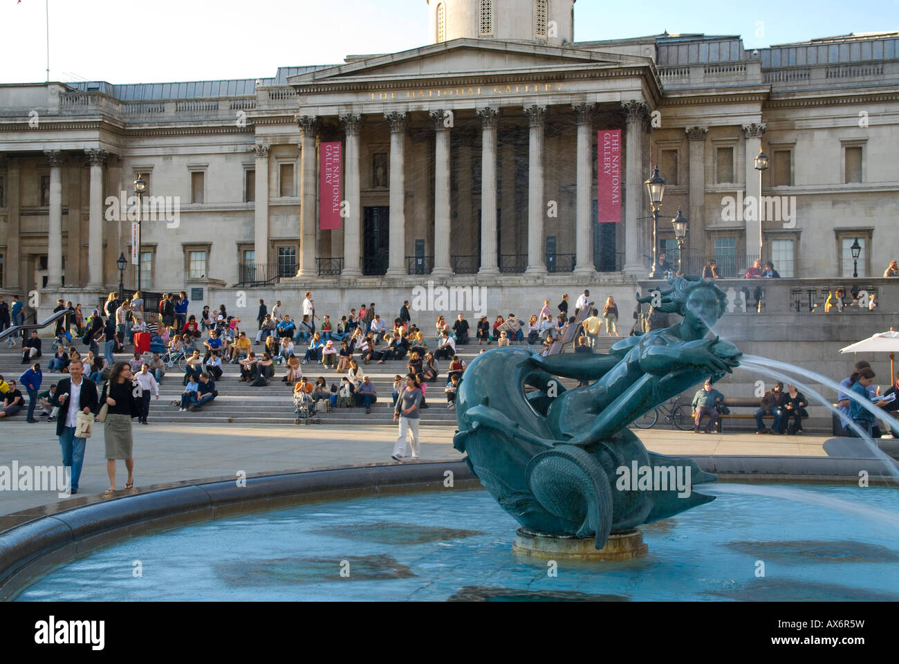 Tourists in front of museum National Gallery Trafalgar Square London