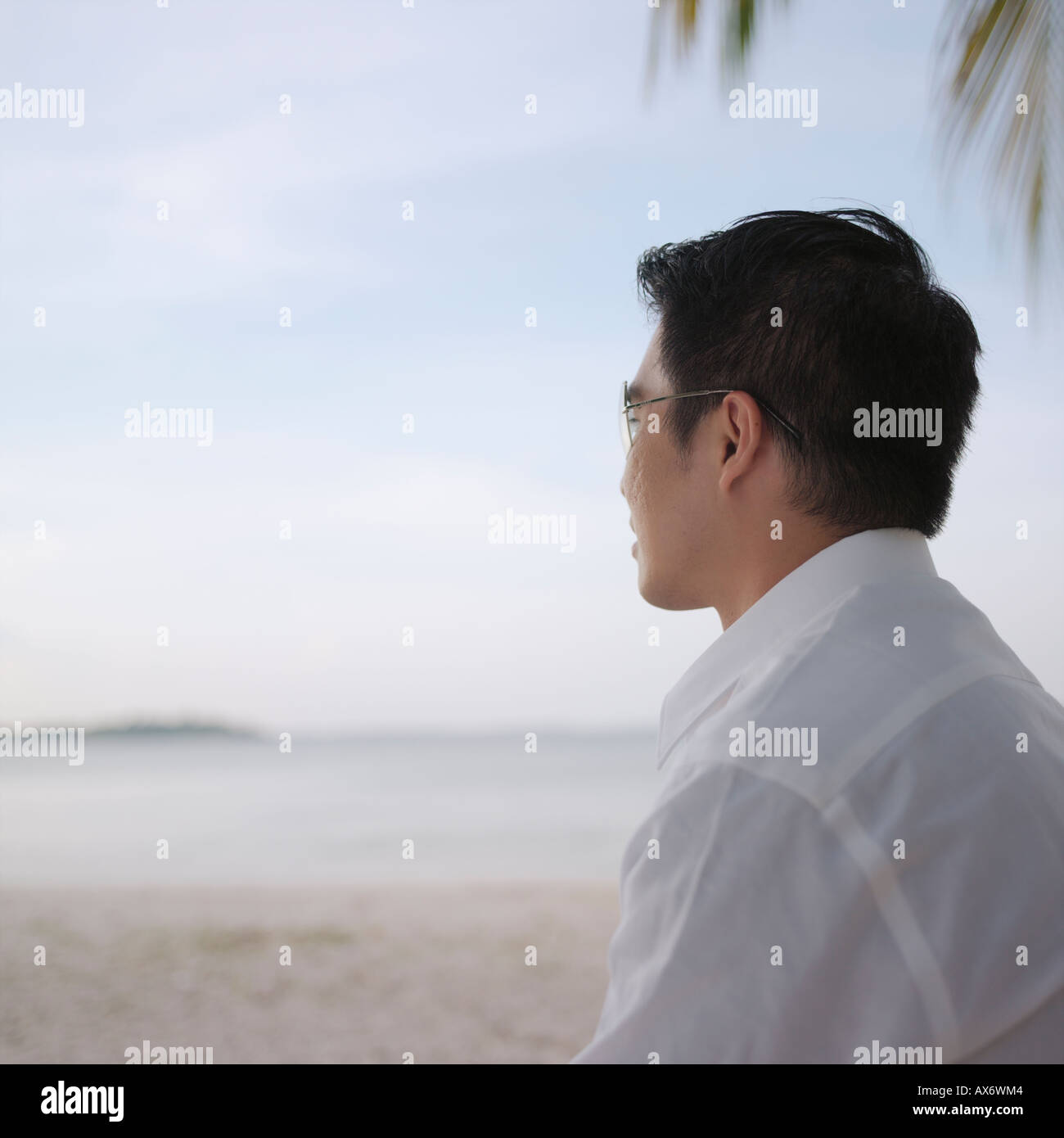 Side profile of a mid adult man standing on the beach Stock Photo - Alamy