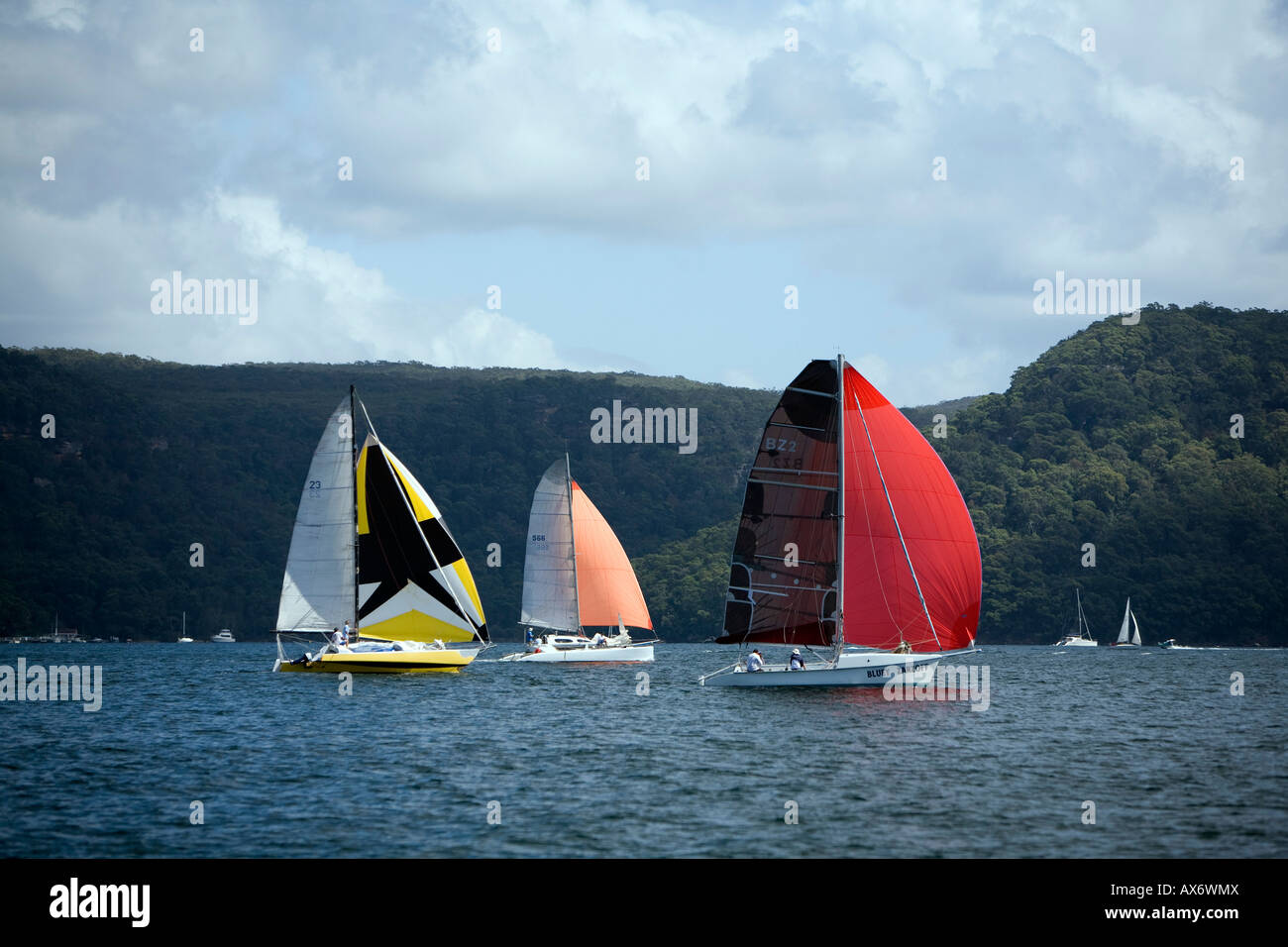 boats sailing on Pittwater bay, Sydney,Australia Stock Photo