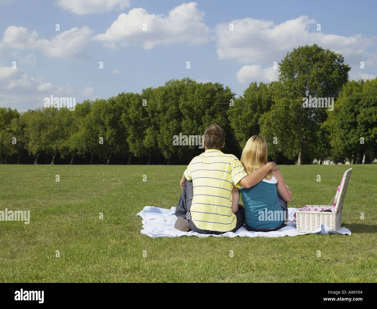 Couple picnic rear view blanket hi-res stock photography and images - Alamy