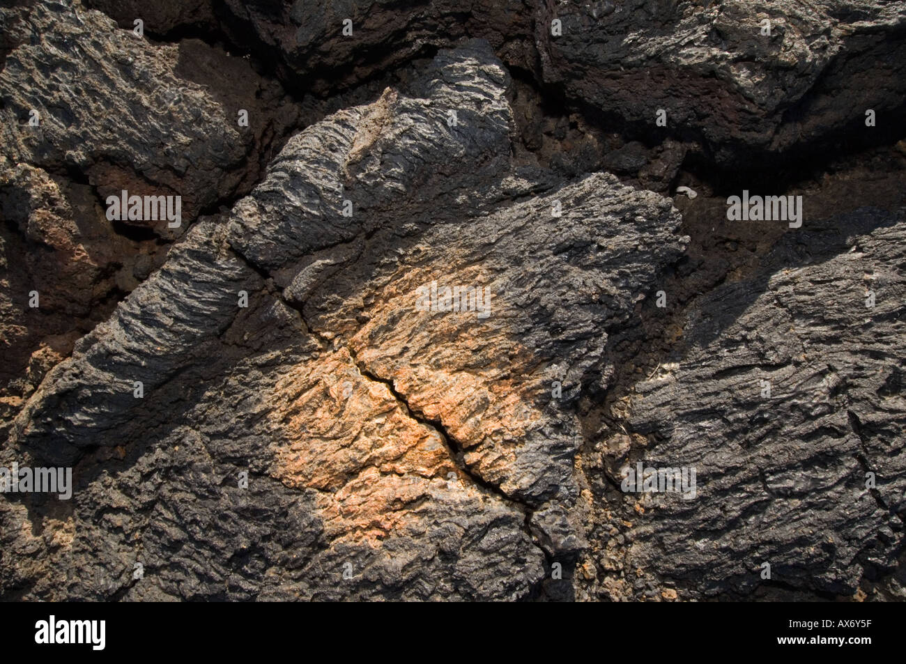 Pahoehoe lava, Punta Moreno, Isabela Island, Galapagos, Ecuador Stock