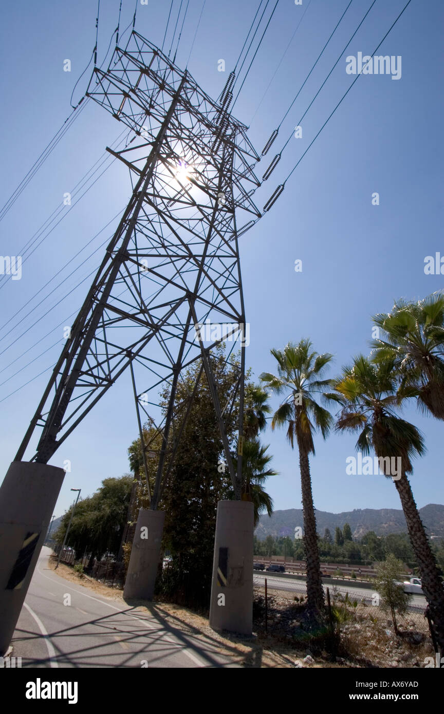 Power lines along the bike path by the Los Angeles River Stock Photo ...