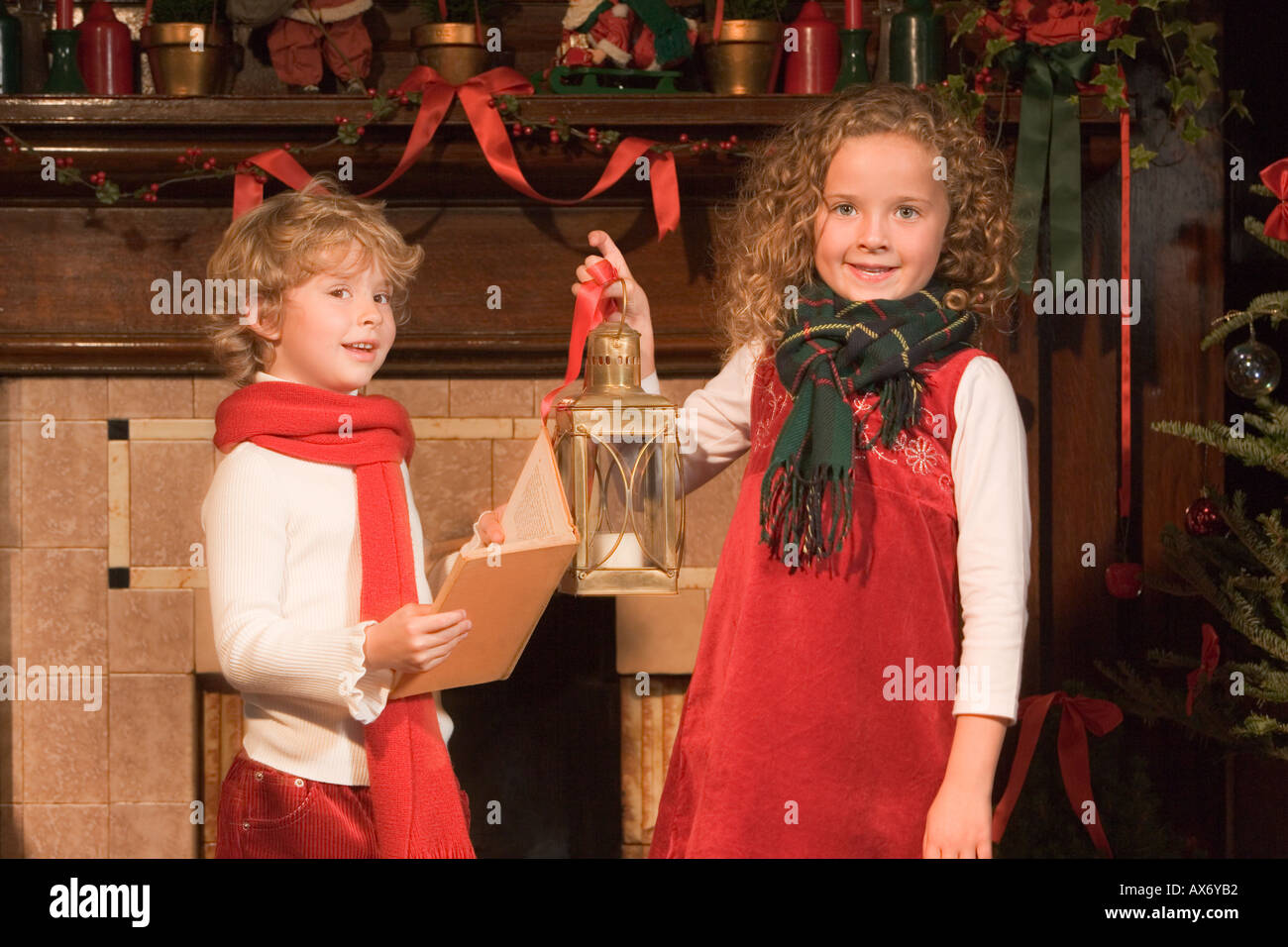 Children singing christmas carols Stock Photo