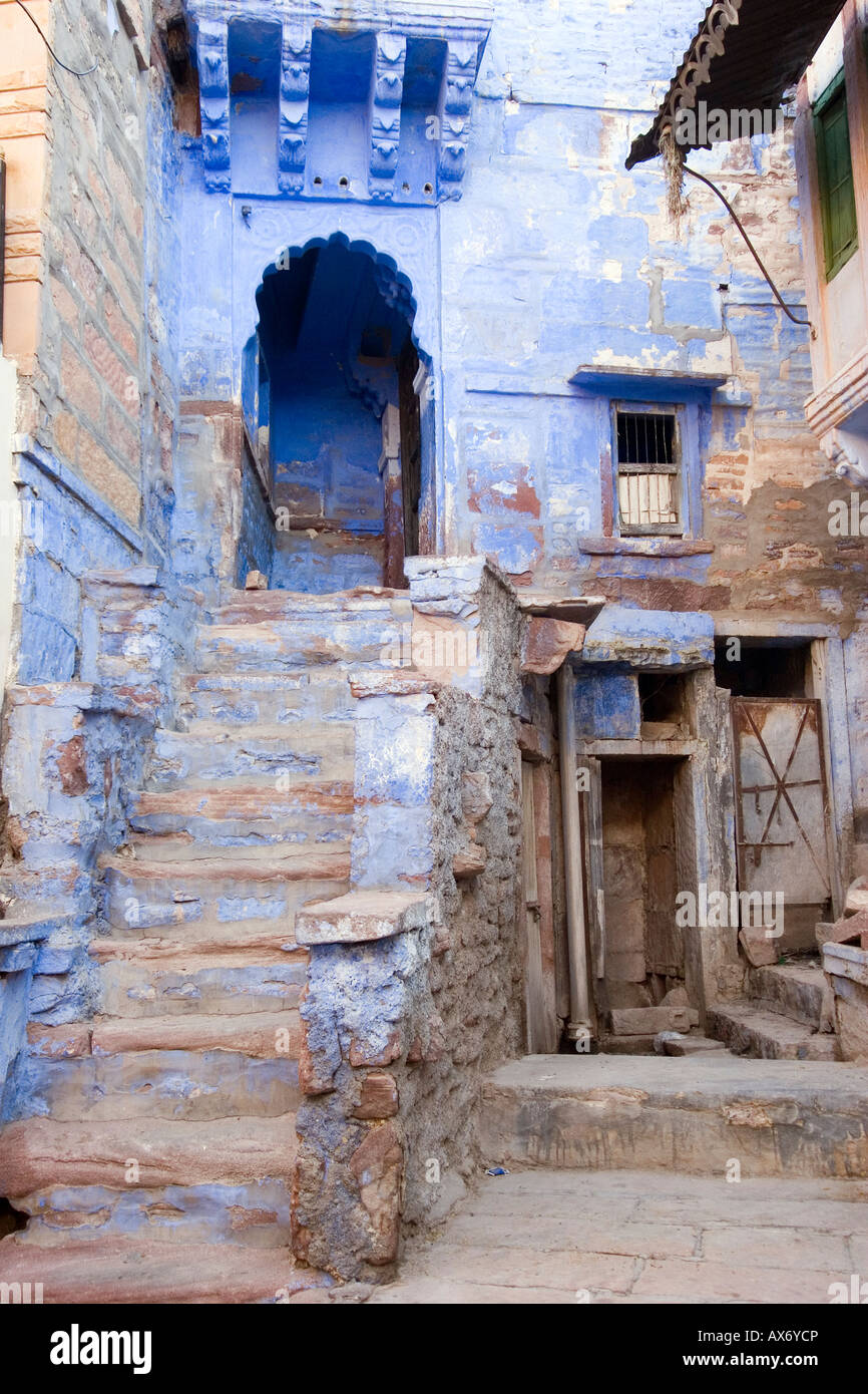 Blue house in the Blue City of Jodhpur, Rajasthan, India Stock Photo