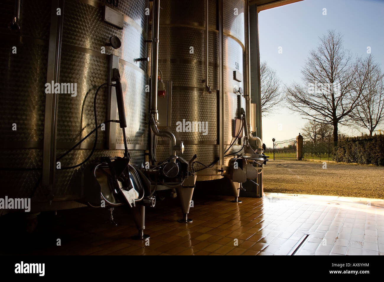 Steel tanks to store the wine in a controlled temperature in an Italian