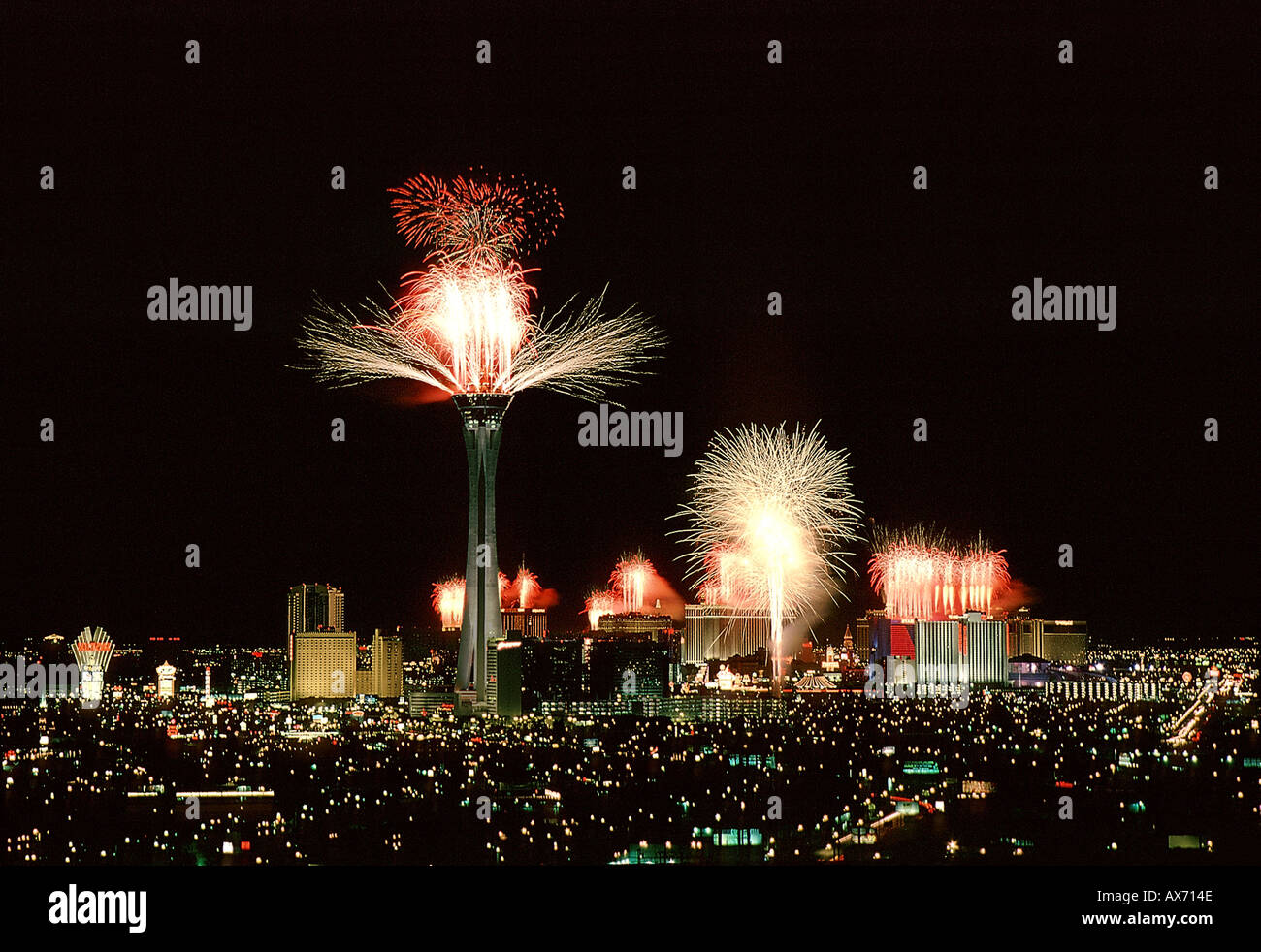 Las Vegas Hotels and Casinos cooperate with massive fireworks display in Las Vegas Nevada Stock