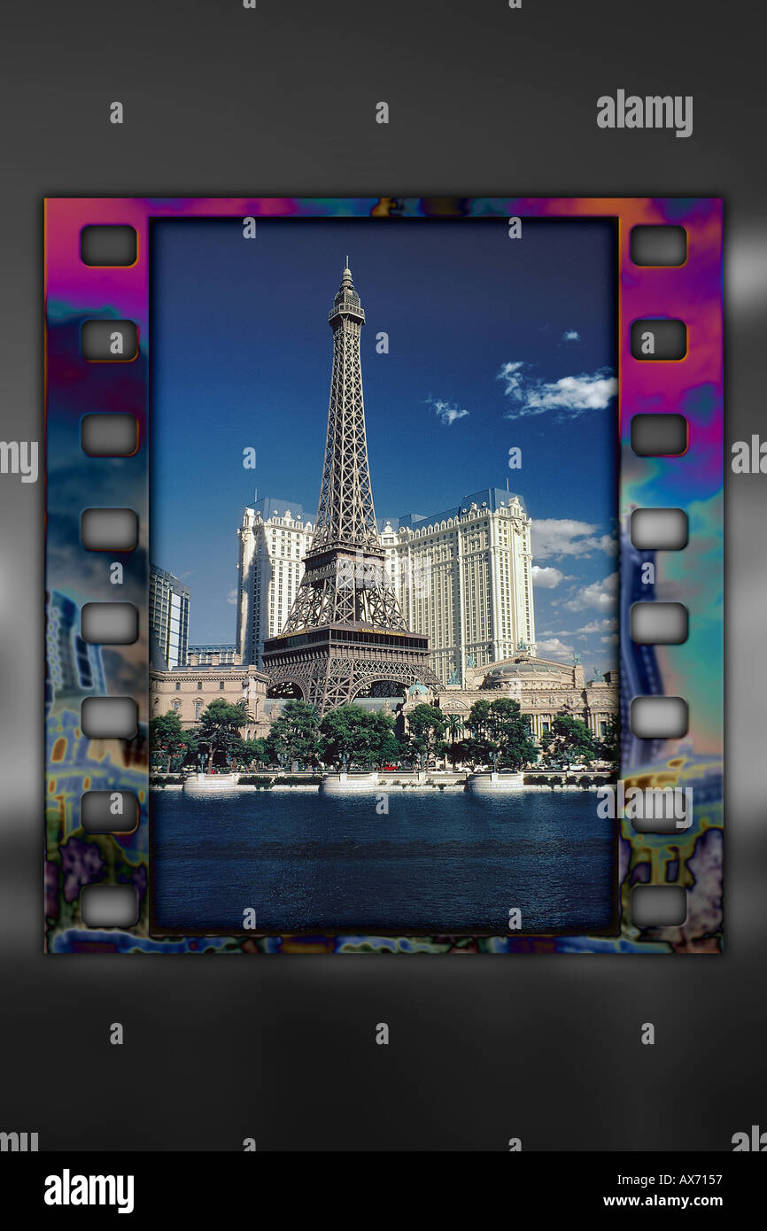 Paris Hotel and Casino with its Eiffel Tower replica in Las Vegas Nevada Stock Photo