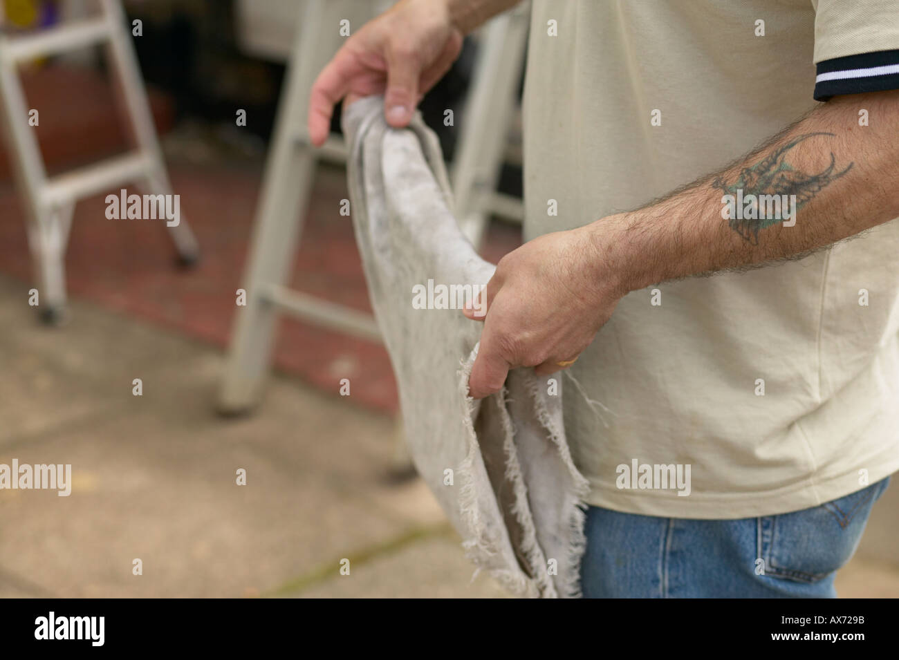 British window cleaner at work in London England UK Stock Photo Alamy