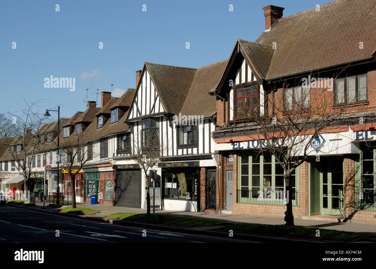 Cheam, south London Row of mock Tudor shops and restaurants on Ewell