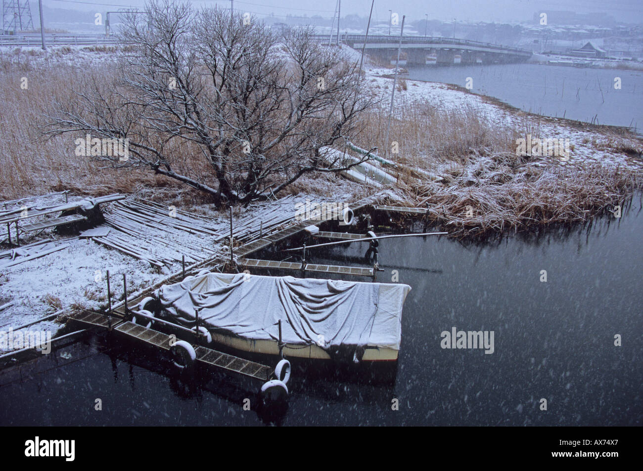 Winter landscape of  Lake Inba in Chiba  Japan Stock Photo