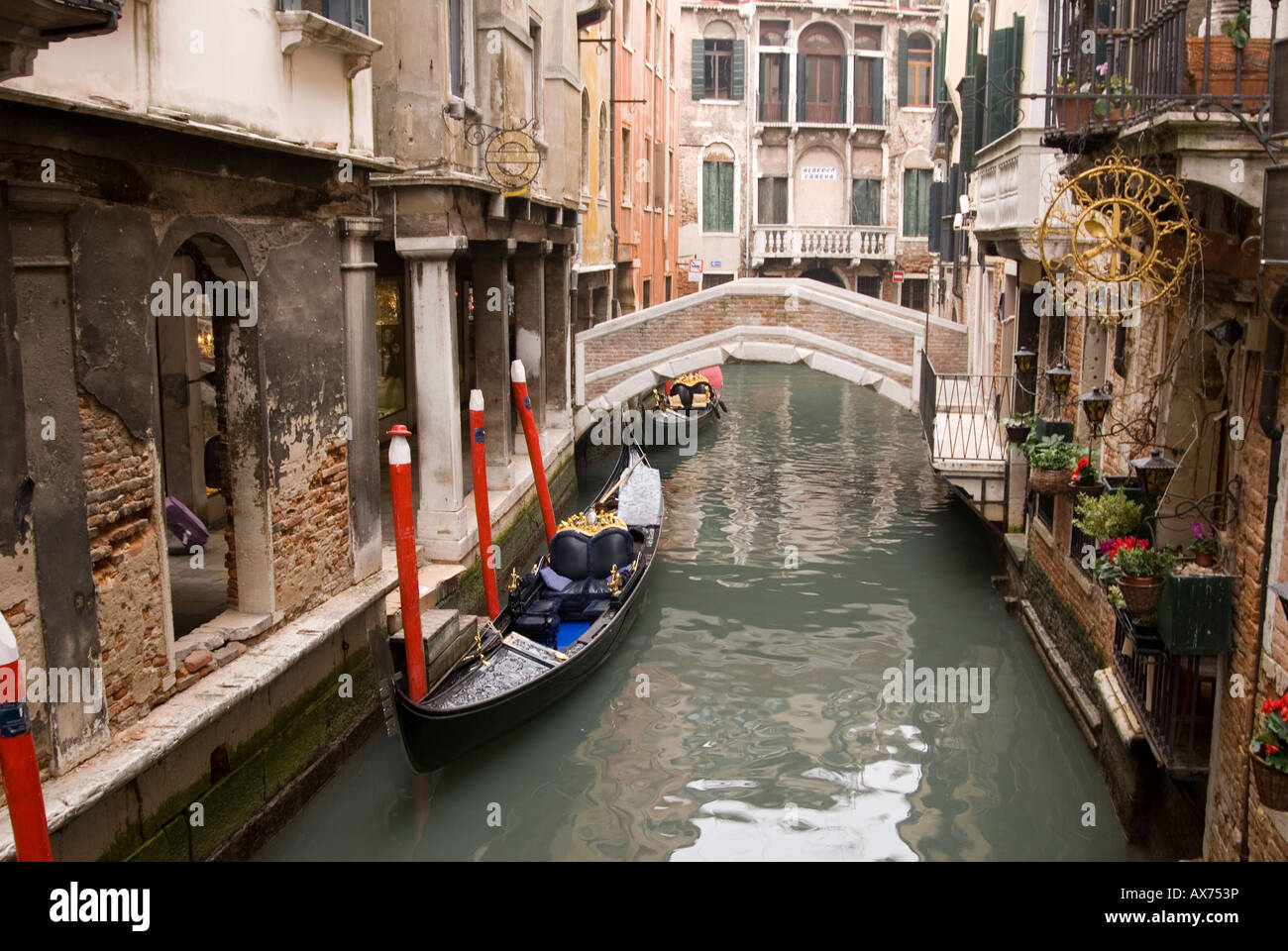 Canal of Venice Italiy With Gondola Stock Photo