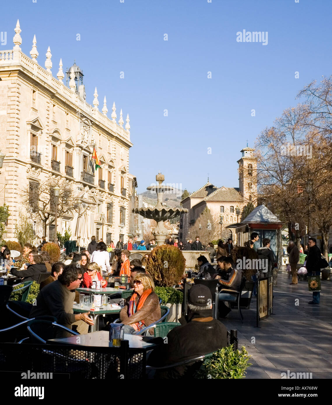 Granada Spain Plaza Nueva View of Royal Chancellery and street cafe Stock Photo