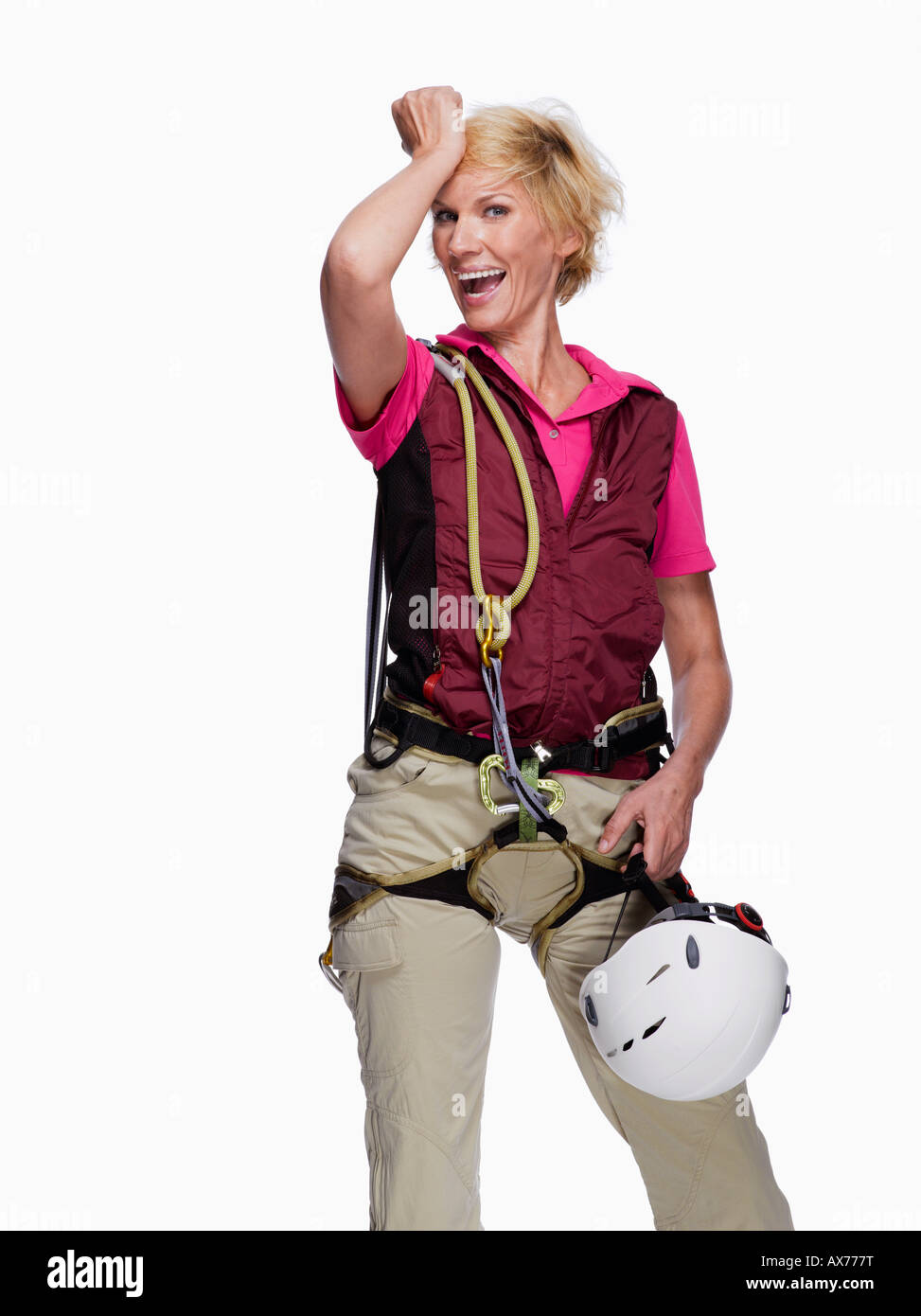 Woman dressed as mountaineer, portrait Stock Photo Alamy