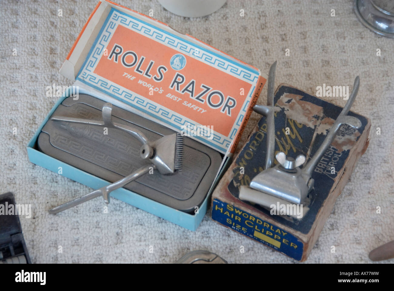 Antique Rolls Razor and Swordplay Hair Clipper in barbershop window ...