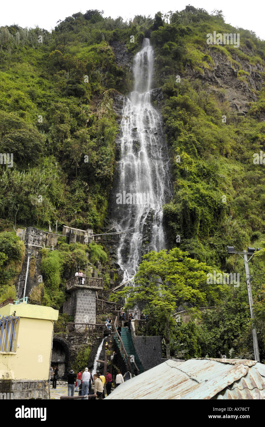 Waterfall above thermal baths Banos Baños Ecuador Stock Photo Alamy