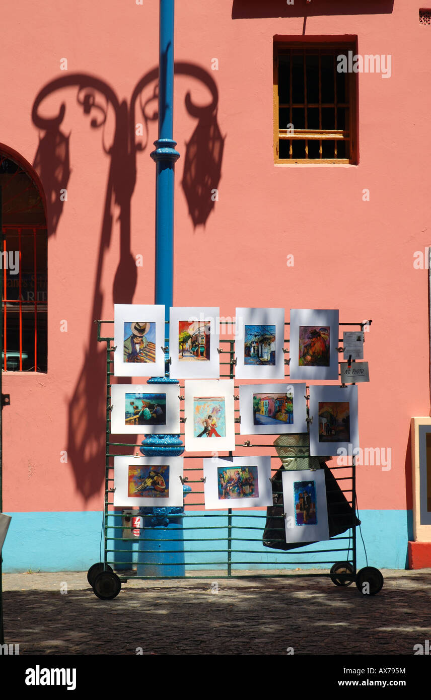 Art sold on Calle Caminito in the neighborhood of La Boca in Buenos Aires, Argentina. Stock Photo