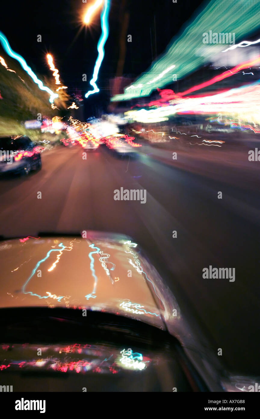 Vegas strip at night as seen from a sunroof Stock Photo Alamy