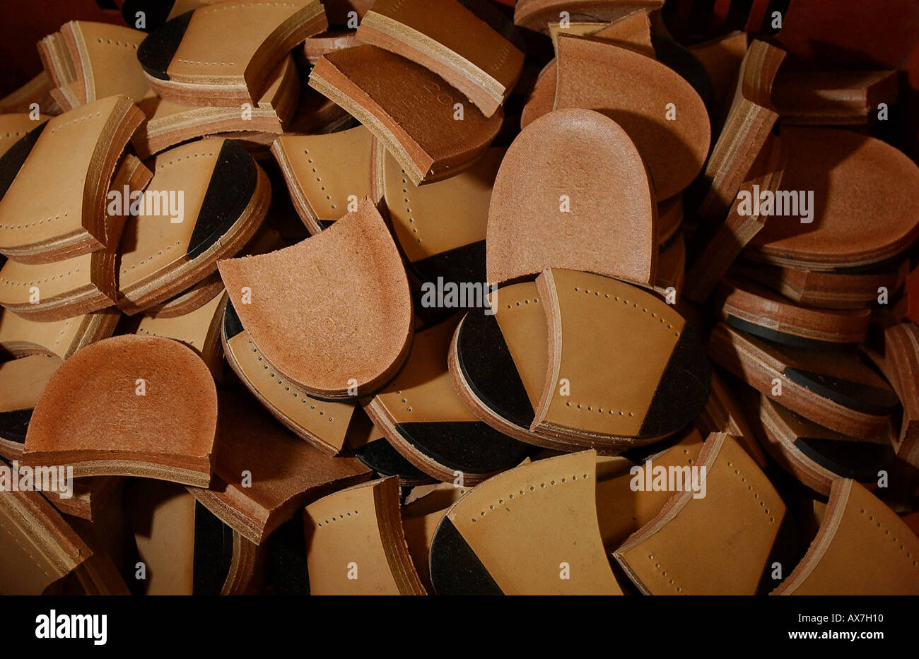 HEELS AWAITING SHOE CONSTRUCTION AT LOAKES BROTHERS SHOE FACTORY