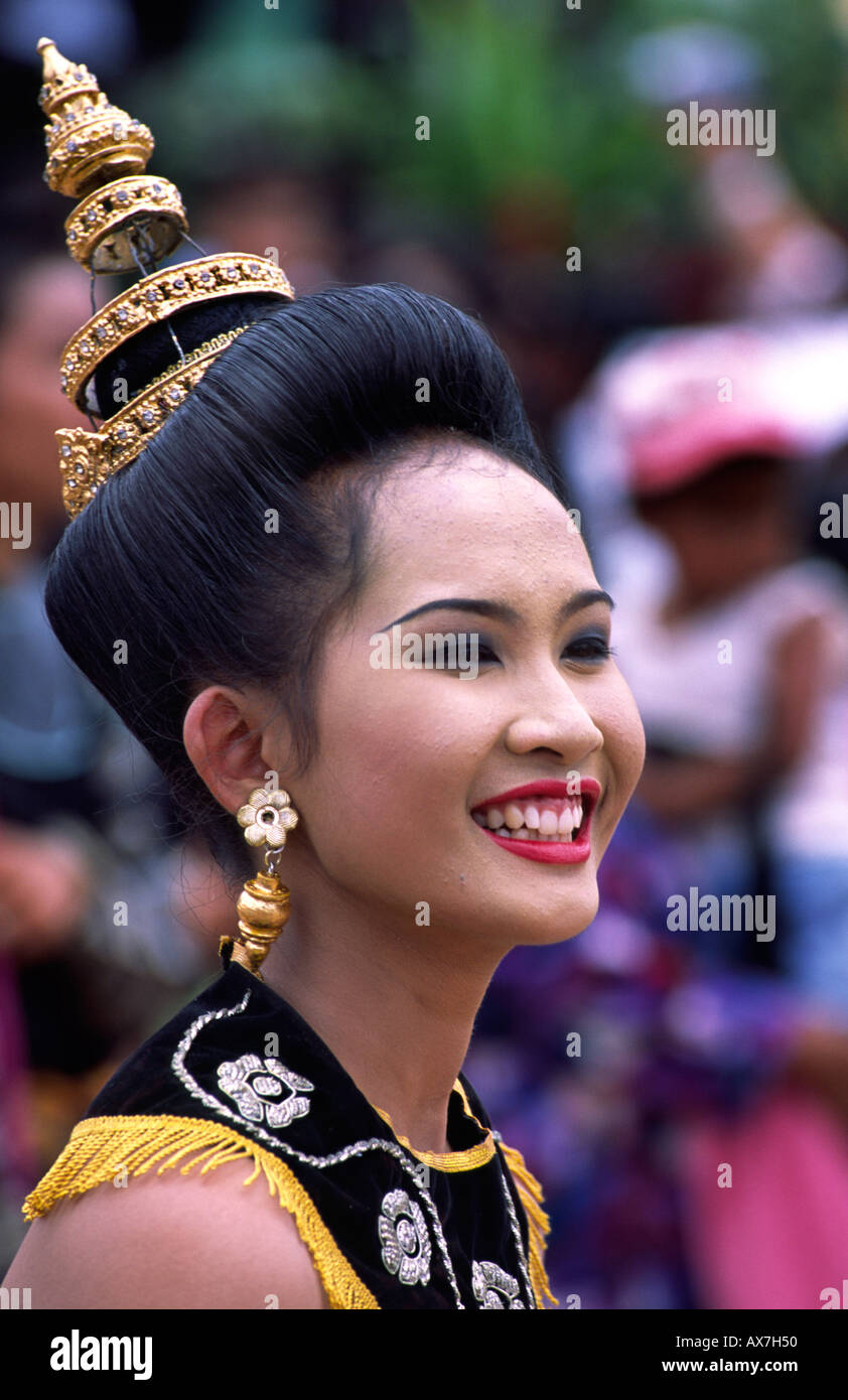 Thai woman in traditional dress during Phi Ta Kon festival. Dansai