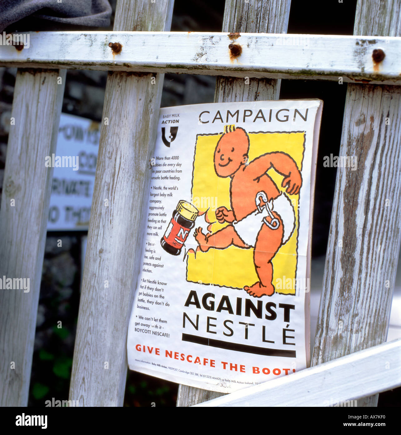 Boycott campaign against Nestle Food Company baby milk products at the Hay Festival Hay-on-Wye, Wales UK 2002 Stock Photo