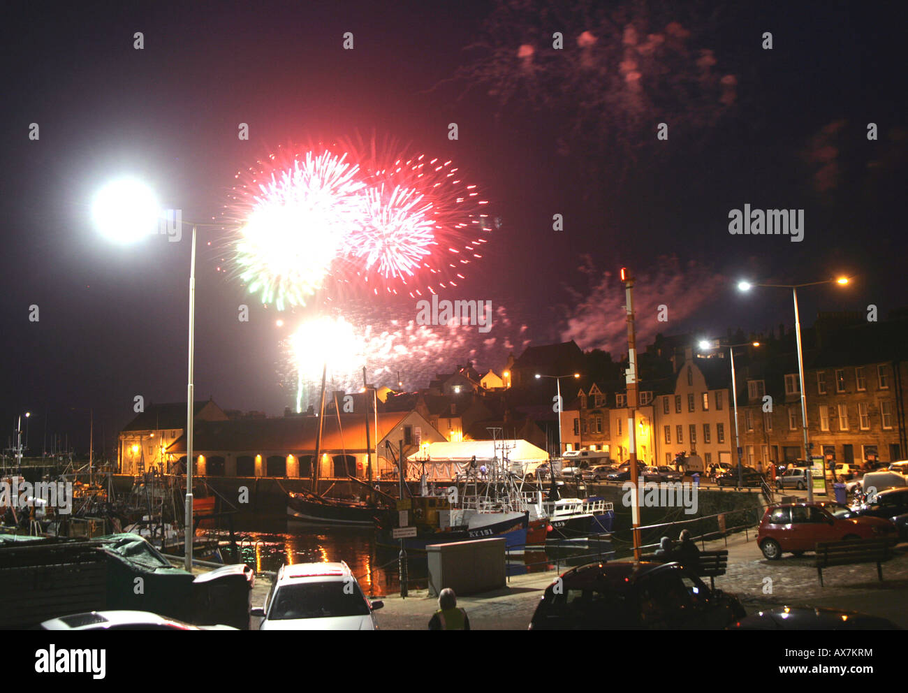 Fireworks display over Pittenweem Harbour,in the East Neuk of Fife