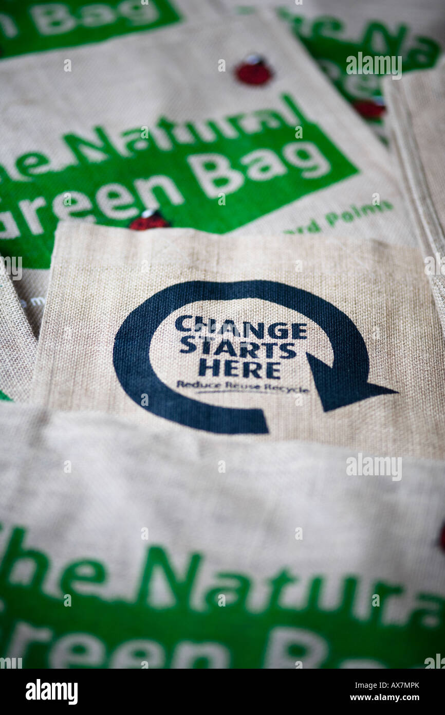 A collection of reusable shopping bags from UK shops and supermarkets, UK Stock Photo