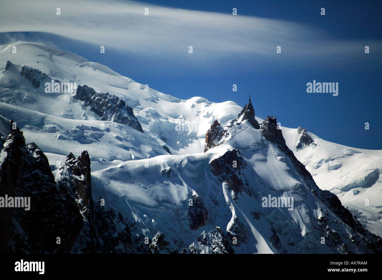 Summit of Mont Blanc and L'Aiguille Du Midi Stock Photo