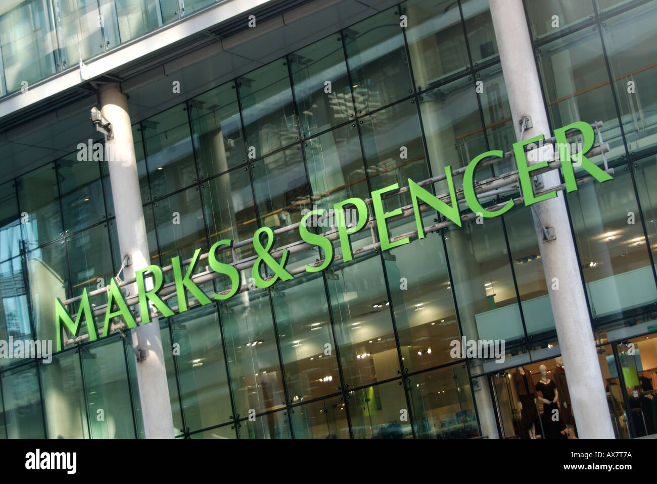 London Finsbury Park close up of sign on branch premises of Marks and Spencer in modern building Stock Photo
